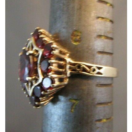 ANTIQUE 10K YELLOW GOLD NATURAL GARNET CLUSTER RING 1.99 TCW SIZE 6.5 STUNNING