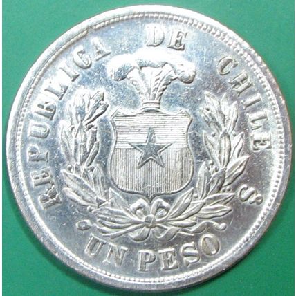 1881 1 Peso Chile. Casino Card Guard, Challenge Coin, Souvenir. REPLICA. 45.
