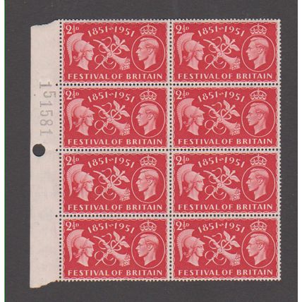 GB 1951 Festival of Britain block of 10 M with sheet margin 2 & half d SG 513