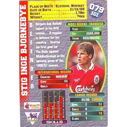 Merlin Premier Gold English Premier League 1996/97 Stig Inge Bjornebye
