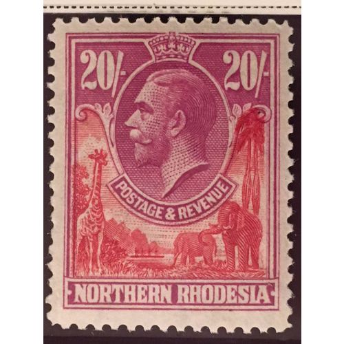 Northern Rhodesia 1925 20s Carmine Red & Rose Purple Unmounted Mint SG 17 Stamp