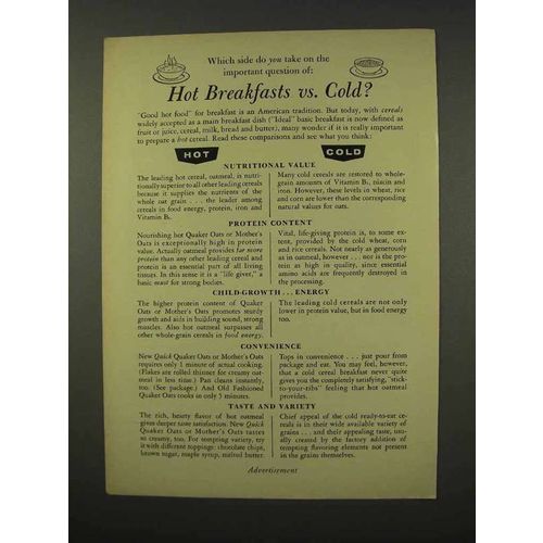1956 Quaker Oats Ad - Hot Breakfasts vs. Cold