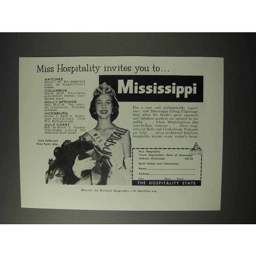 1958 Mississippi Tourism Ad - Miss Hospitality Invites