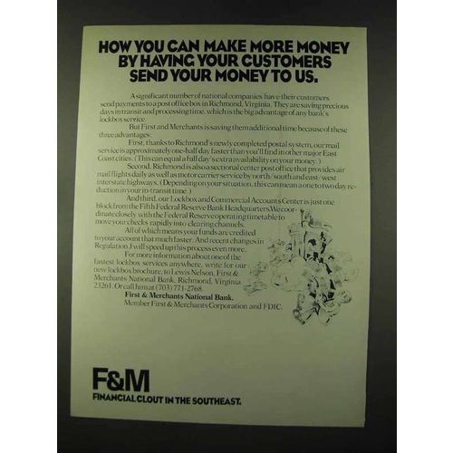 1973 F&M First & Merchants National Bank Ad, Make Money