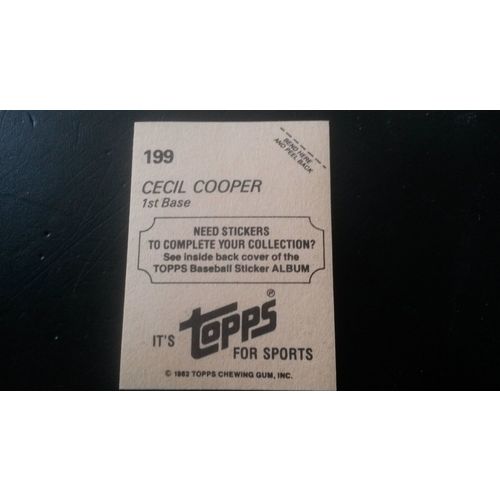 1982 Topps Stickers Card # 199 Cecil Cooper Excellent (5) Milwaukee Brewers