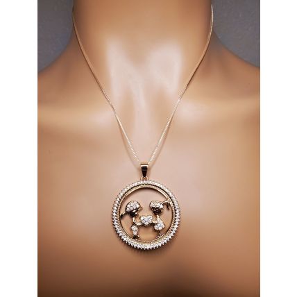 Mother's Day Necklace - Boy & Girl Holding Heart in Circle of CZ