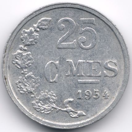 Luxembourg : 25 Centimes 1954