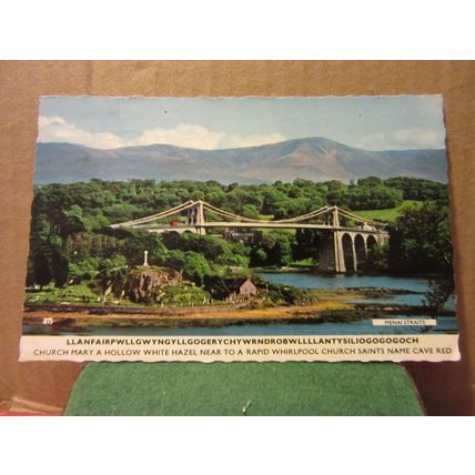 MENAI SUSPENSION BRIDGE, ANGELSEY, WALES used postcard by Bamforth 1968 pm =