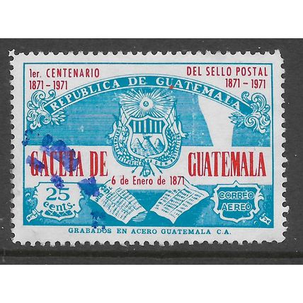 GUATEMALE 1971 ANNIV OF NEWSPAPER GACETA 25c ARMS & NEWSPAPER SG899 F/U