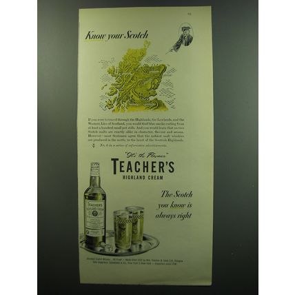 1949 Teacher's Highland Cream Scotch Advertisement