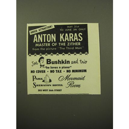 1950 Park Sheraton Hotel Advertisement - Joe Bushkin