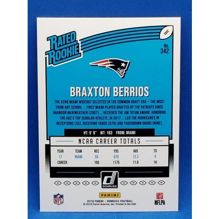 2018 Donruss #342 Braxton Berrios RR RC