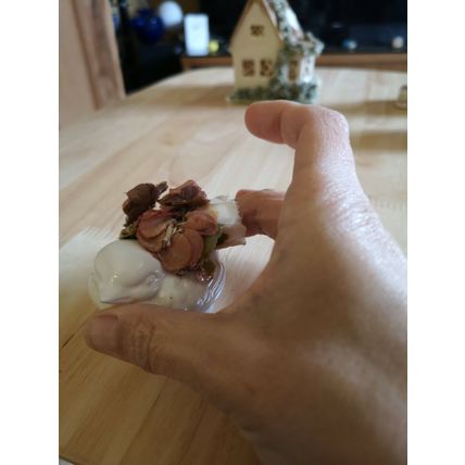 Little Ceramic Bird With Fabric Flower Arrangement
