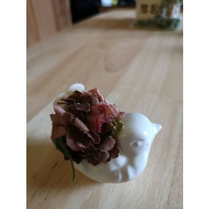 Little Ceramic Bird With Fabric Flower Arrangement