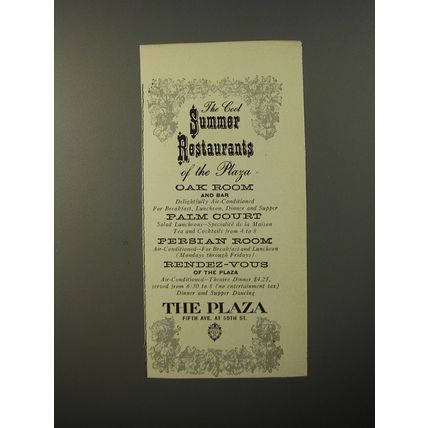 1954 The Plaza Hotel Ad - The cool Summer Restaurants of the Plaza