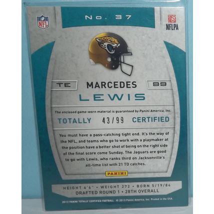 2013 Totally Certified MARCEDES LEWIS (Jaguars) GU Red Materials #37 43/99