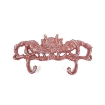 Pack Of 2] Whitewashed Red Cast Iron Decorative Crab Metal Wall Hooks 10.5""