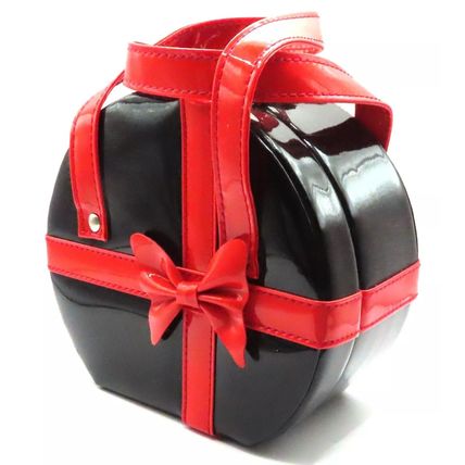 Black & Red Trimming, Handles & Bow Jewellery Box 7.5 CM with Mirror Gift