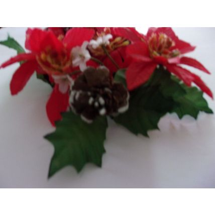 Vintage Christmas Candle Ring Silk Poinsettia Pine Cones 8''