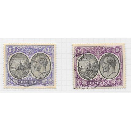 DOMINICA 1923 KG5 ONE PENNY MEDALLION x2 SHADES BLUISH & BRIGHT SG72 72 SG USED