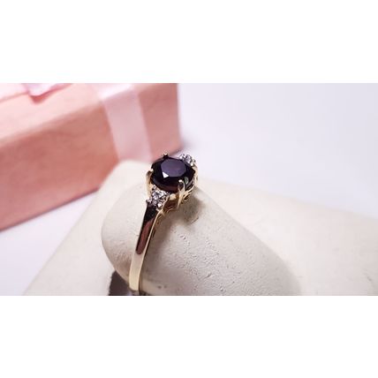 Estate 1.02ctw Natural Rd Garnet & Diamond scroll sides 10Kt Y/Gold Ring #20744
