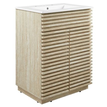 23.5" Mid-Century Bathroom Vanity Black, White, Gray, Oak Laminate Tapered Legs
