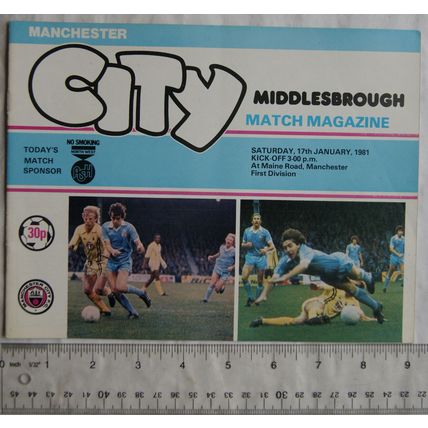 1981 programme Manchester City v. Middlesbrough, 17/1