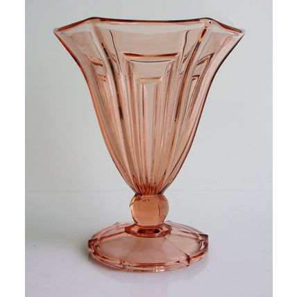 Art Deco Hermanova Pink Glass Pedestal Vase.