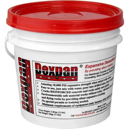 Expansive Demolition Grout 11 Lb. Bucket for Rock Breaking, Concrete Cutting, Ex