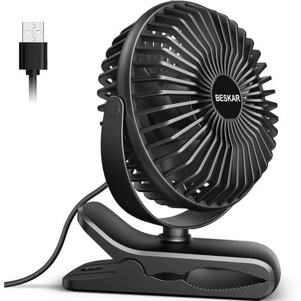 BESKAR Small Clip on Fan, 3 Speeds USB Fans with Strong Airflow, Clip & Desk Fan