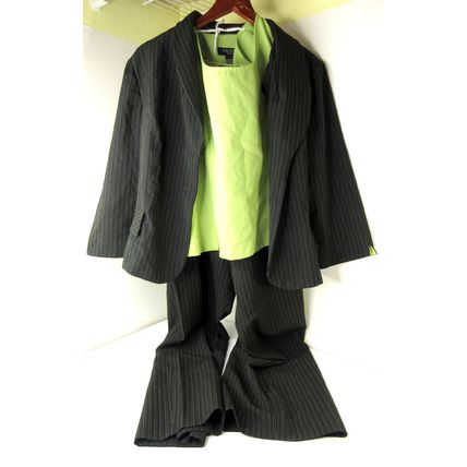 Perceptions New York 3-Piece Pants Vest Suit Green Black Striped Business Sz 18