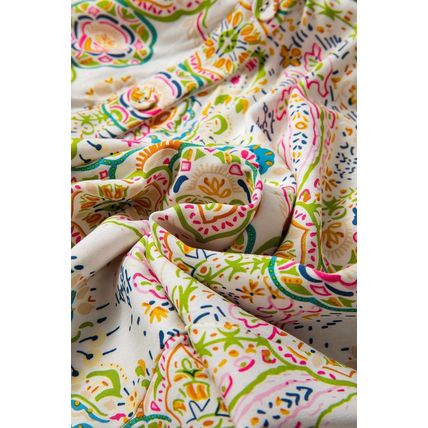 White Paisley Print Buttoned Knotted High Waist Midi Dress