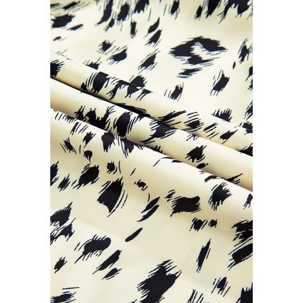 Beige Ribbed Knit Patchwork Printed Belted A-line Dress