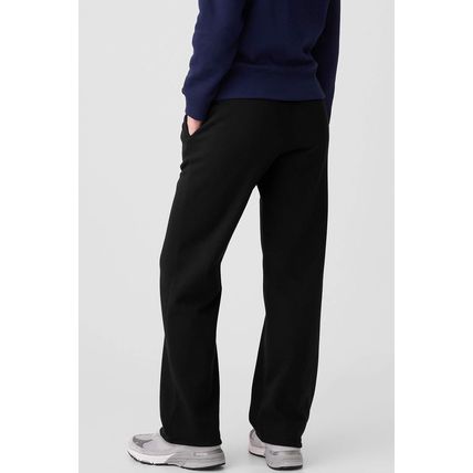 Black Solid Color Fleece Lined Drawstring Waist Casual Pants
