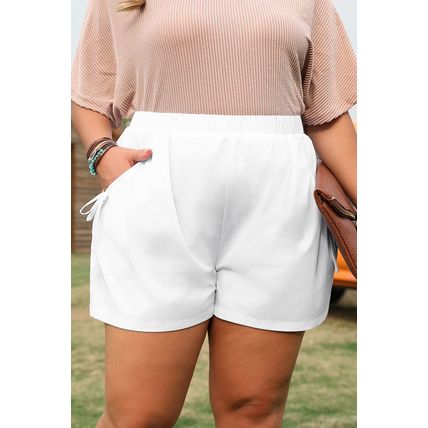 White Bow Decor Pockets Plus Size Shorts
