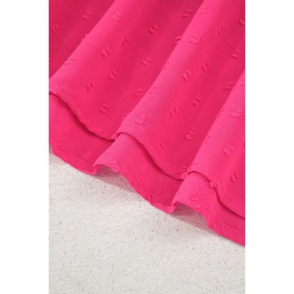 Sachet Pink Swiss Dot Smocked Frilled Neckline Short Sleeve Plus Size Dress