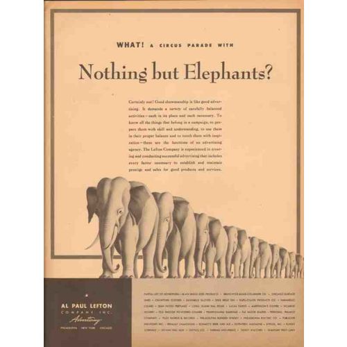 al paul lefton company 1947 elephants media advertising vintage ad