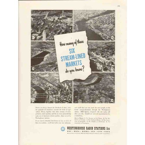 westinghouse radio stations 1947 six stream-lined markets vintage ad