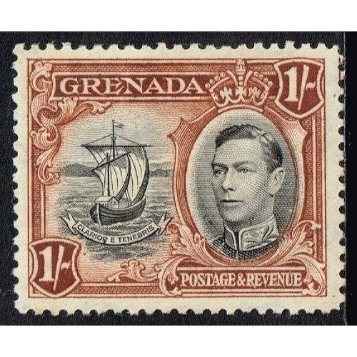 Grenada KGVI 1938 1/- 1s Black & Brown Badge Colony Mounted Mint MM SG 160 stamp