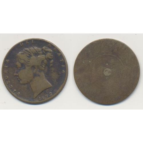 1872 Queen Victoria farthing 22.6mm dia rear worn away