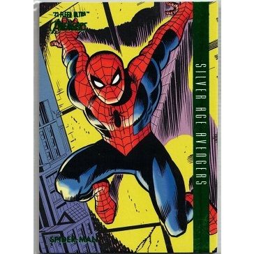 2022 FLEER ULTRA AVENGERS SILVER AGE ' GREEN FOIL ' card # 112 SPIDER-MAN
