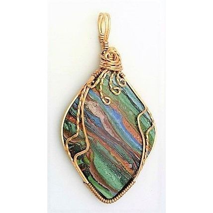 Rainbow Cal Silica Bronze Wire Wrap Gemstone Pendant 39