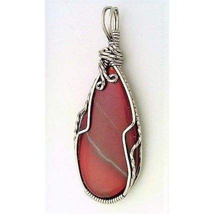 Red Jasper Titanium Copper Wire Wrap Gemstone Pendant 12