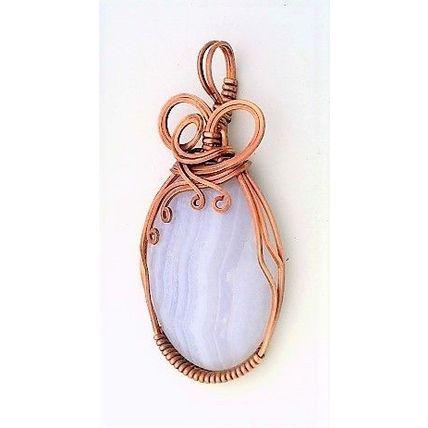 Blue Lace Agate Copper Wire Wrap Gemstone Pendant 18