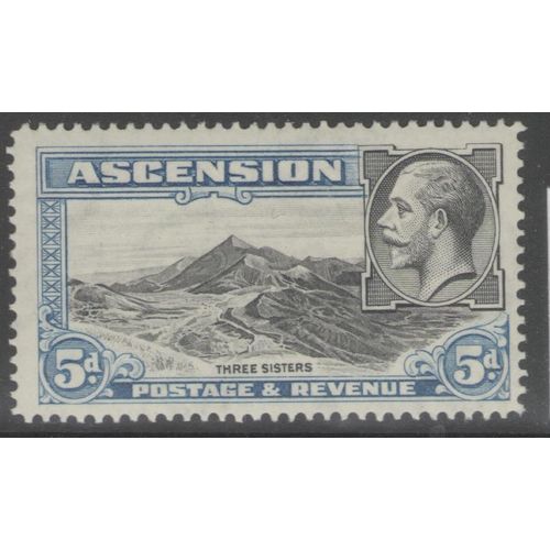 Ascension KGV 1934 5d Black & Blue Mounted Mint MM SG 26 Sc 28 stamp 3 sisters