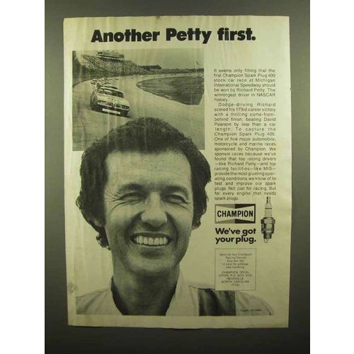 1975 Champion Spark Plugs Ad - Richard Petty