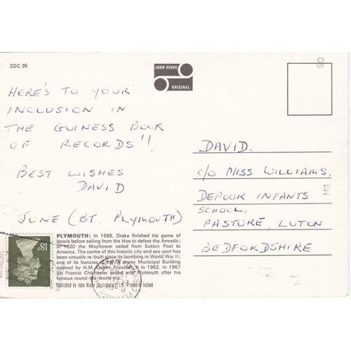 6x4 Continental size printed postcard Hoe from Civic Centre Plymouth Devon