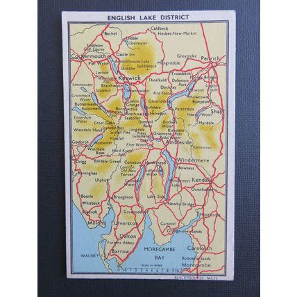 Lake District Map, Cumbria Postcard #3