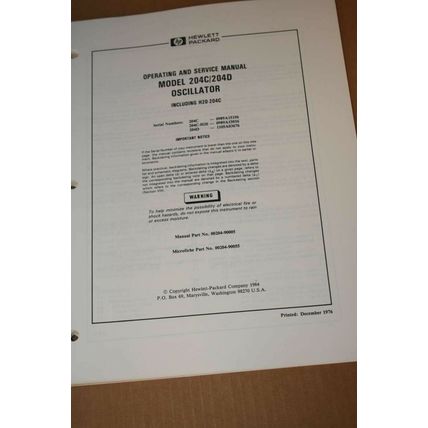HP Hewlett Packarad Oscilloscope 204C/204D Operating and Service Manual