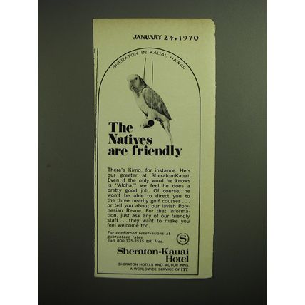 1970 Sheraton-Kauai Hotel Ad - The Natives are friendly